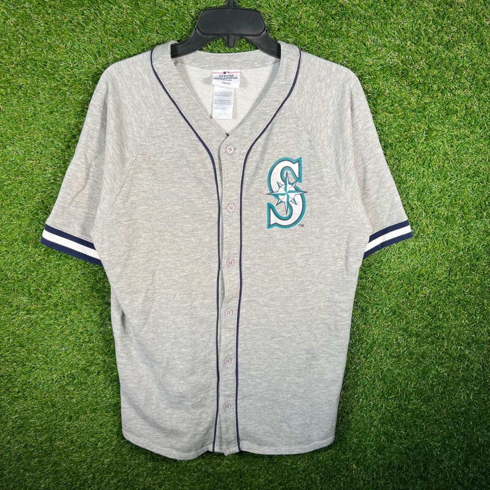 Seattle Mariners MLB Youth XL Gray Button Up Baseball Jersey GEN2